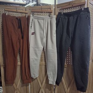 Bundle Of 3 Boys Casual Jogger Pants - Tan, Cream, Grey